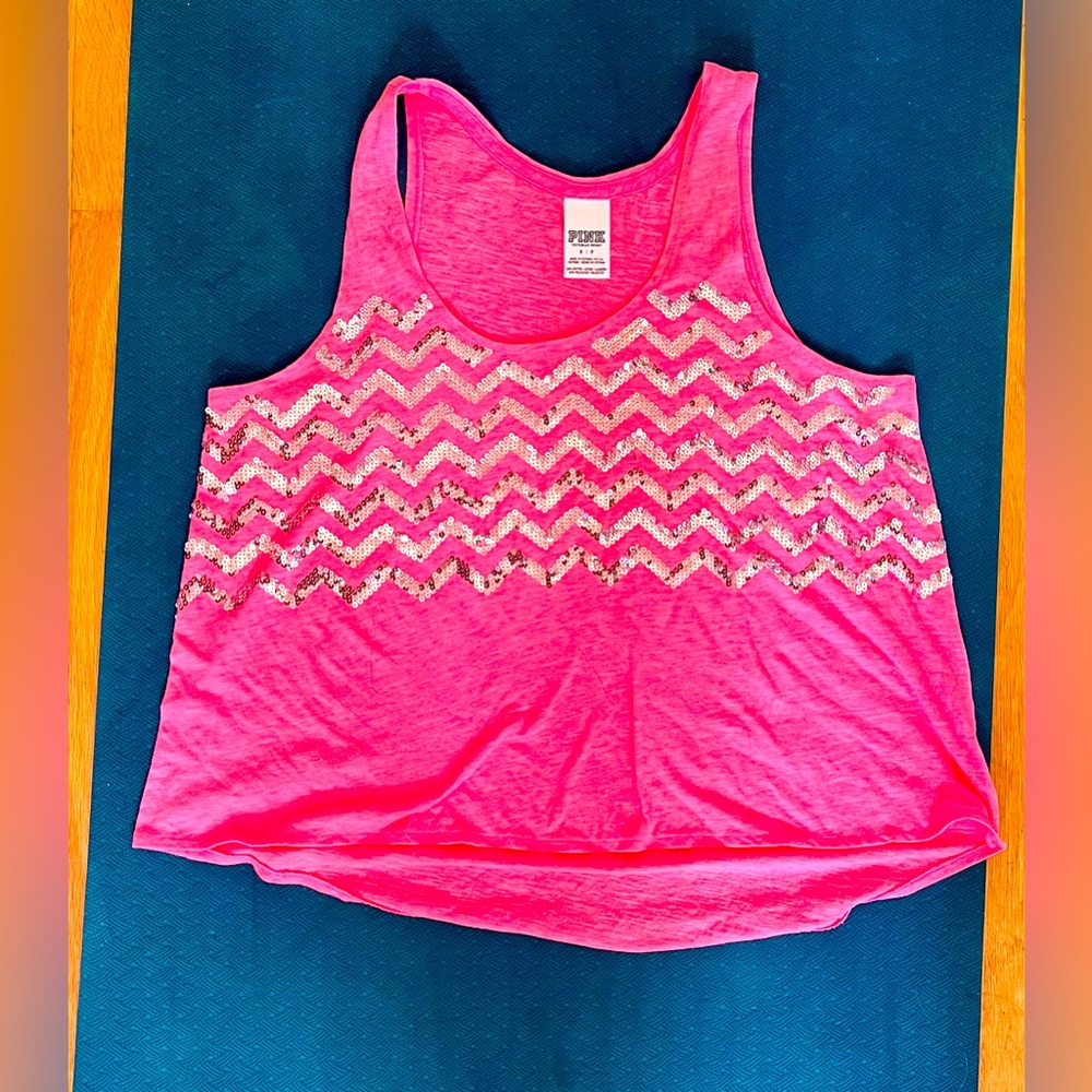 Sequined VS Pink cropped tank